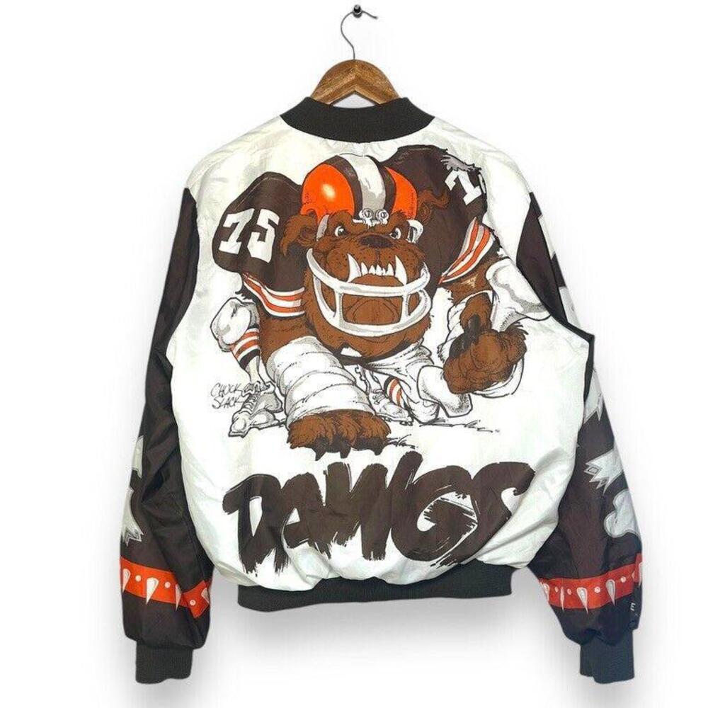 Vintage 90s Cleveland Browns NFL Button Up Chalk Line Dawgs Jacket Size Large